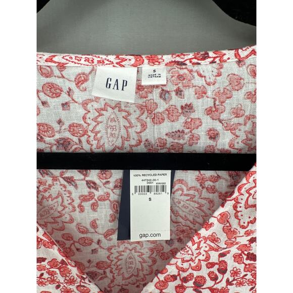 Gap Top Womens Small Red Floral Linen Wrap Long Sleeve Bohemian Cottage Boho - Picture 2 of 7